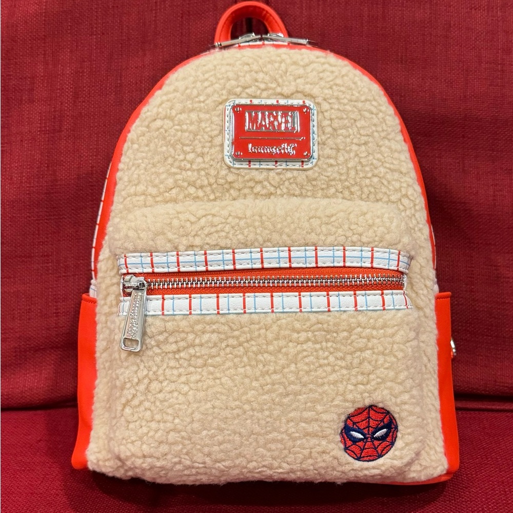 New DISNEY LOUNGEFLY Spiderman Mini Sherpa Backpack